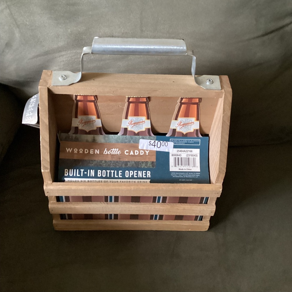 Wooden Bottle Caddy with Built-in Opener